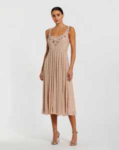 Sleeveless Cap Sleeve All-Over <b>Sequin</b> Beaded Neck Embroidered Party Dress Adults Solid Statement Front Back Pearl Crepe <b>Fabric</b> - Product Image 5