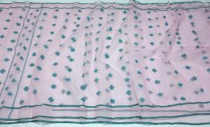 Trendy Dhakai PinkJamdani Sharee Qualité d'exportation pour les femmes JAMDANI FABRIC Bleu VERT Doré Bleu Ciel du Bangladesh - Product Image 2