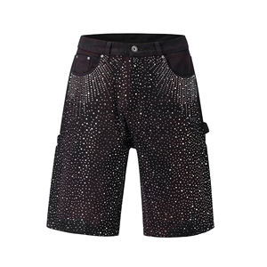 Fabricant de denim Streetwear jorts délavés vintage personnalisés Shorts en jean pour hommes avec strass Shorts en jean - Product Image 1