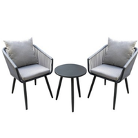 3pc Aluminium & Rope Outdoor Bistro Set Outdoor Rope Chat Set mit grauen Kissen