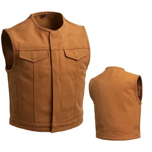 Wholesale Camel Brown Canvas Motor Bike Vest Breathable Men's Vests & Waistcoats from Pakistan