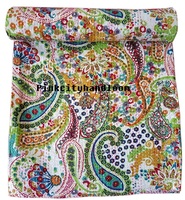 Couverture Bohème Kantha Indienne Faite à la Main en Coton Vintage à Motifs Floraux Écologique Toutes Saisons Personnalisable pour Lit ou Canapé – En Promotion