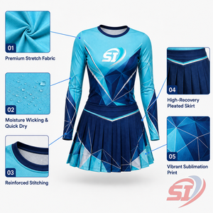 Uniforme de Animadora al por Mayor para Mujer, Conjunto de Animadora Personalizado por Sublimación de Manga Larga, Geometría Ruby Smoke, Ropa Deportiva OEM ODM - Product Image 5