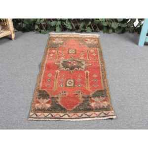 พรมตุรกีขนาดเล็ก 1.5x3 ฟุต พรมวินเทจ พรมลายอิคัตสีแดง - Product Image 4