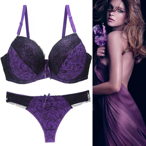 Ensemble de lingerie sexy pour femme, deux pièces, en dentelle florale transparente et respirante, avec soutien-gorge push-up à armatures et culotte, style licou élégant - Product Image 6