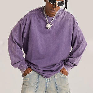 Logotipo personalizado 400 GSM French Terry Pullover Desgastado Cuello redondo Lavado ácido Vintage Sudaderas para 100% Algodón Rhinestone Invierno - Product Image 6