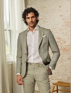 Traje de lino verde salvia para hombre al por mayor, conjunto de 2 piezas, ropa informal y de Boda de verano, conjunto de 2 piezas a medida para bodas y eventos - Product Image 2