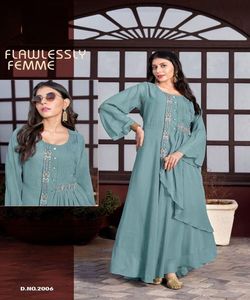 Magnifique robe de réception de couleur jaune avec demi-manche Koti imprimé blanc pour les femmes indiennes Prix le plus bas exclusif Alphanumero - Product Image 5