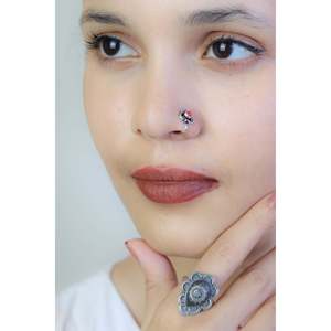 925 <b>Silver</b> Body Jewelry Stainless Steel Statement Nosepin (<b>Clip</b>-on) Trikon Nazakat for Weddings - Product Image 3