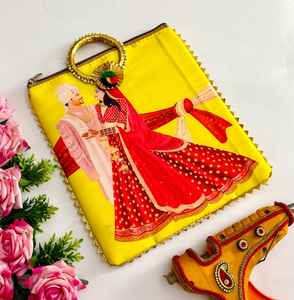 Cadeaux de mariage Haldi Mehendi faveurs mariée marié sacs-cadeaux pour les invités pochettes à fermeture éclair traditionnelles indiennes avec poignée de bracelet 9 pouces - Product Image 2