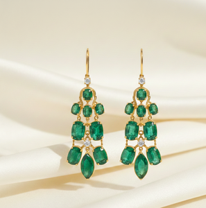 Green Hydro Gemstone <b>Earrings</b> | Multi Size Stones | 925 Sterling <b>Silver</b> 18K Gold Plated Designer Jewelry Wedding Gift - Product Image 3