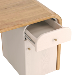 Modern Curved <b>Solid</b> <b>Wood</b> Office <b>Desk</b> with Storage Cabinets Minimalist Writing Table for Home Office Study Room Furniture - Product Image 6