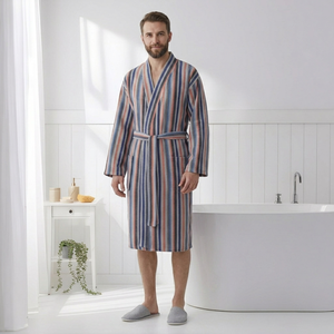 Accappatoio turco antico in cotone a righe blu navy e rosse, stile <span class=keywords><strong>kimono</strong></span> - Product Image 1