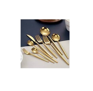 Cubiertos plateados de acero inoxidable, juego de cubiertos con mango dorado y plateado, seguro y saludable para uso diario, gran oferta - Product Image 1