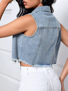 2025 mujeres al por mayor Streetwear Primavera Verano Chaleco de mezclilla estilo de tendencia 100% algodón prendas de vestir exteriores de alta calidad - Product Image 2