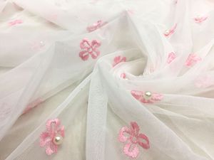 Vải rèm voan <span class=keywords><strong>chiffon</strong></span> hoa nhỏ màu hồng thêu họa tiết tùy chỉnh tốt nhất cho phòng khách - Product Image 2