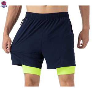 Short de sport extensible respirant à fermeture éclair double couche pour homme Pantalon d'entraînement à séchage rapide Mesh Sports Leisure Adult Print - Product Image 3