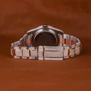 Luxury Iced Arabic Numerals Analog Glass Dial Full Diamond Hip Hop Men Rose Gold Stainless Steel Rapper Style Wrist <b>Watch</b> - Product Image 4