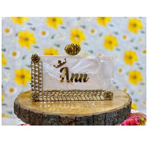 <b>White</b> Color Indian Handicraft Custom Resin Type <b>Clutch</b> <b>Bag</b> for Women Promotional Tote <b>Bags</b> - Product Image 5