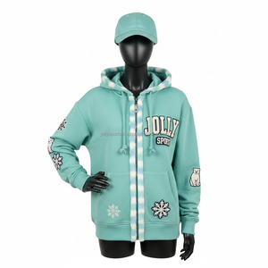 <b>Women</b> <b>Zipper</b> <b>Hoodie</b> Soft Fleece Mint Color Embroidery Snowflake Polar Bear CustomLogo Full Zip Winter Wear <b>zipper</b> basics hoodies - Product Image 6