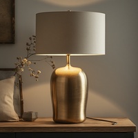 Fabriqué à la main moderne rustique en laiton lampe de table abat-jour en tissu blanc élégant décor à la maison Accent pour table de chevet éclairage de chevet Simple