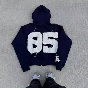 Sweat à capuche en molleton 100% coton, broderie usée, style zippé avec col à capuche, confortable, fabriqué sur mesure - Product Image 5