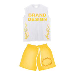 Ensemble short et t-shirt sans manches pour homme 2026, personnalisé, 100 % coton, avec broderie de patch - Product Image 1