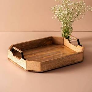 AK <b>Brass</b> Modern Style Wooden Serving Tray in Natural Wood Color with Metal bunny Handle For Kitchenware <b>Ornaments</b> / Dining Table - Product Image 4