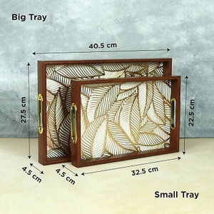 Mango/Acacia Wood Rectangle Tray Printed Enamel with Gold Plated Metal Handles Vintage <b>Fancy</b> New Hot Design Wooden Trays - Product Image 3