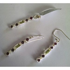 Shah Gems Women's Natural Peridot and <b>Garnet</b> Drop <b>Earrings</b> 925 Sterling Silver with Rose Gold Bezel Setting Geometric Pattern - Product Image 5