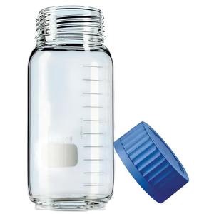 Botella de laboratorio redonda de boca ancha de vidrio de borosilicato de 3500ml con tapón de rosca de polipropileno y anillo de vertido azul - Product Image 5