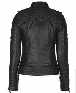 Solid Pattern Winter Varsity Jacket in Sheep Skin Leather with Silk Lining <b>Crystal</b> Decorations Button Lace Plain Dyed Techniques - Product Image 6