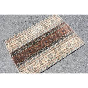 พรมขนสัตว์สีเบจสีน้ำตาล2.3x3.1ft แบบคลาสสิกงานเย็บปะติดปะต่อกันแบบตุรกีสำหรับทางเข้าห้องนั่งเล่นห้องนอนห้องโถงทำจากยาง - Product Image 2