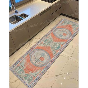 Tapis à motif floral bohème, tapis imprimé, délavé, minimaliste, anatolien, turc, décoratif, antidérapant, mariage, rose, tapis en chenille - Product Image 4