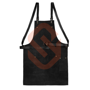 Delantal de cuero negro hecho a mano para peluquero Cuero de vaca real con correa ajustable Delantal de cuero para salón - Product Image 4