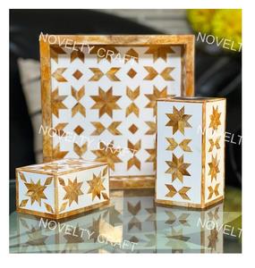 Meilleure vente Bakhoor ensemble brûleur à chocolat en bois naturel Mubkhar plateau os incrustation plateau encens aromathérapie diffuseur pour - Product Image 1