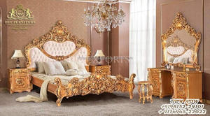 Crown Style Hand Carved <b>Bed</b> With Nightstand Maharaja Style Bedroom Furniture Set <b>Royal</b> Look Hand Carved <b>Bed</b> With Nightstands - Product Image 4