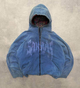 Sudadera con capucha de algodón 100% de 430 g/m² personalizada por el fabricante, estilo vintage con lavado ácido, efecto desgastado por el sol, corte holgado, cremallera con pedrería, para hombre, invierno - Product Image 2