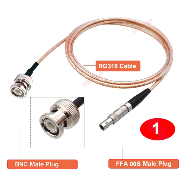 FFA 00S to BNC Ultrasonic Oscilloscope Cable Compatible RG316 with Flaw Detection Probe Cable C5Q9 Connector 1/2/3/5M