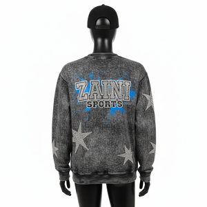 Sweat-shirt en molleton de coton lourd 320 GSM pour femmes, manches étoiles, logo imprimé en relief personnalisé, style respirant pour femmes - Product Image 2