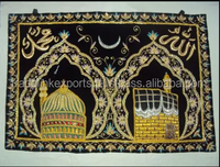 Zari Hand bestickter islamischer betender Wandteppich Luxuriöser spiritueller Wohnkultur Halbe del stein Inlays Kreuz stich