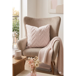 Housse de coussin et coussin en peluche à motif zigzag, doux et confortable, design poudré - Product Image 1