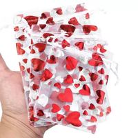 Sac en organza rouge MU Saint-Valentin avec cordon de serrage, sac cadeau en filet, accessoires pour bonbons de mariage et de fête, emballage en filet d'organza