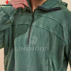 Sudadera con capucha con lavado ácido y media cremallera para hombre de último diseño 100% algodón básico para invierno patrón sólido - Product Image 6