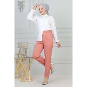 Pantalon décontracté coréen pour femme à double boutonnage, respirant, avec technique froissée, idéal pour le bureau, couleur délavée - Product Image 1