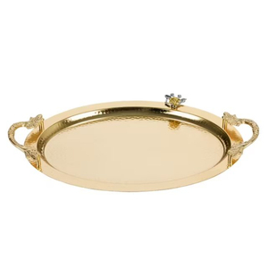 Plateau de service rond vintage en laiton pour la table, la nourriture, les desserts, les biscuits, avec poignée - Product Image 5