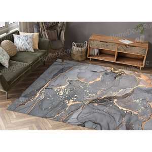 Tapis imprimé marbre gris et or : luxe moderne pour la maison, avec tapis à poils doux - Product Image 5