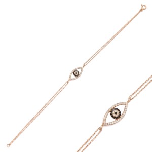 White and Black Stone Turkish Eye <b>Charm</b> Design Bracelet Turkish Wholesale 925 Sterling Silver Jewelry - Product Image 1