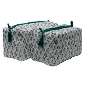 Bolsa de aseo de algodón con estampado verde de bloque de mano indio de alta calidad, bolsa de cosméticos de noche elegante a la venta - Product Image 5