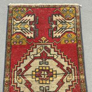 1.6x3.2 ft Turkish Small Rug, <b>Red</b> Yellow Vintage Floral <b>Wool</b> Rug - Product Image 5